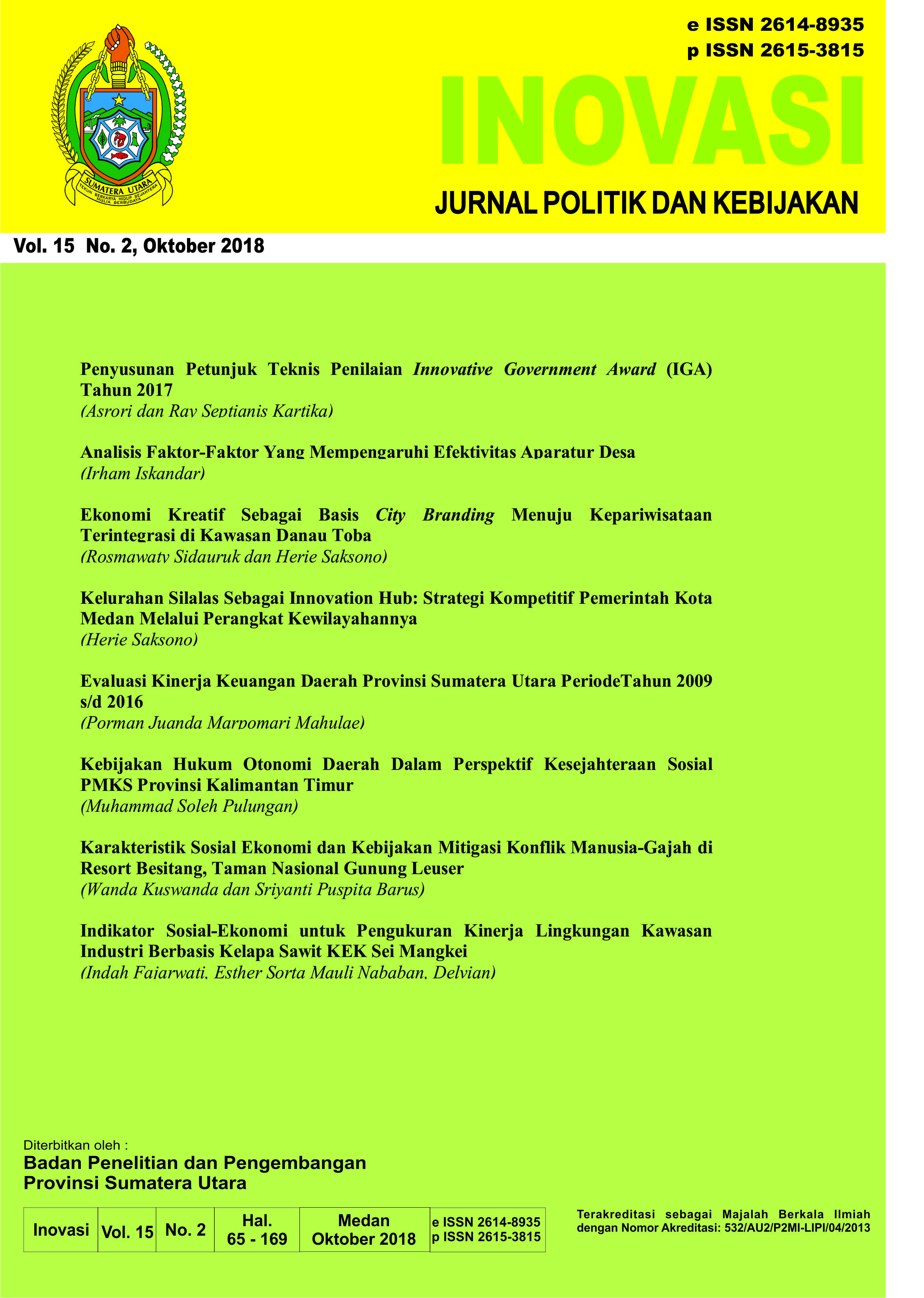 JURNAL INOVASI VOLUME 15 NOMOR 2, OKTOBER 2018